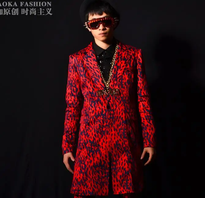 Красный Блейзер с леопардовым принтом мужские костюмы Дизайнерская куртка