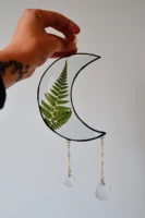 handmade black moon suncatchers with fern plants
