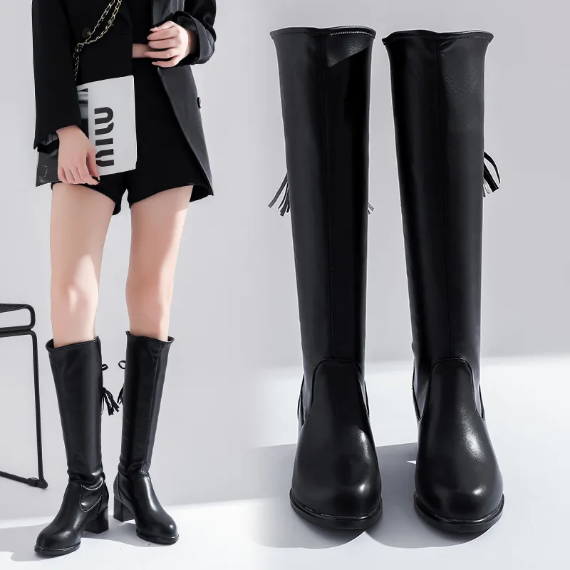 

New Style Boots Stiletto Heel Pearl Thick Bottom Lace Sexy Chimney Boots Plus Velvet Over The Knee High Boots Womens Boots High