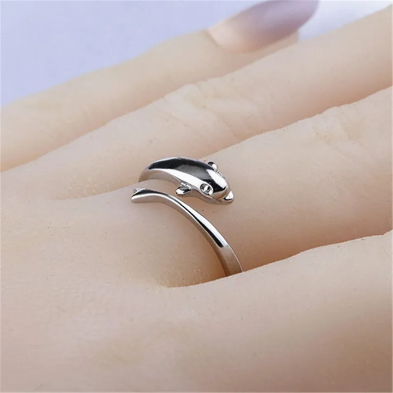 Женские винтажные кольца с дельфинами Простые открытые Регулируемые для пальцев