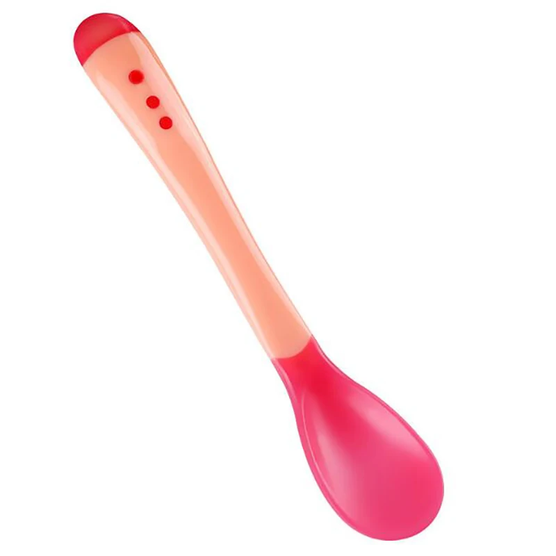 pink spoon Ложка с датчиком температуры для безопасности ребенка, ложки для кормления, вилки для детей, для мальчиков и девочек, столовые приборы для малышей - Цвет: pink spoon