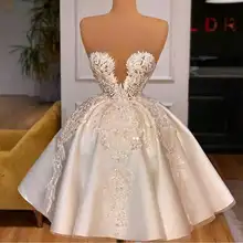 Robe de soirée courte et Sexy pour femmes, sans bretelles, sans manches, avec des Appliques en dentelle, sur mesure  (2)