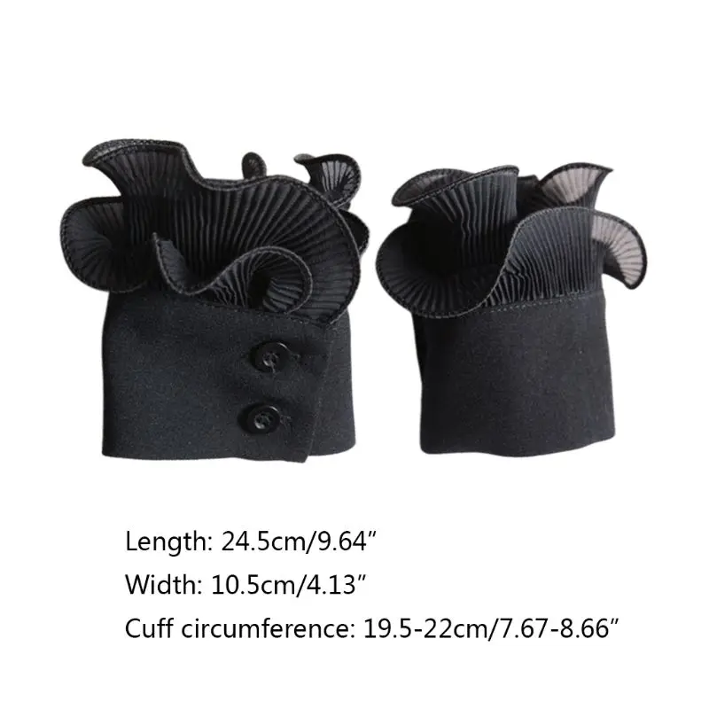 

Q1QA Korean Ladies Autumn Decorated Horn Cuffs Fake Sleeves Double Layer Pleated Agaric Ruffles Wrist Warmers Sweater Clothing