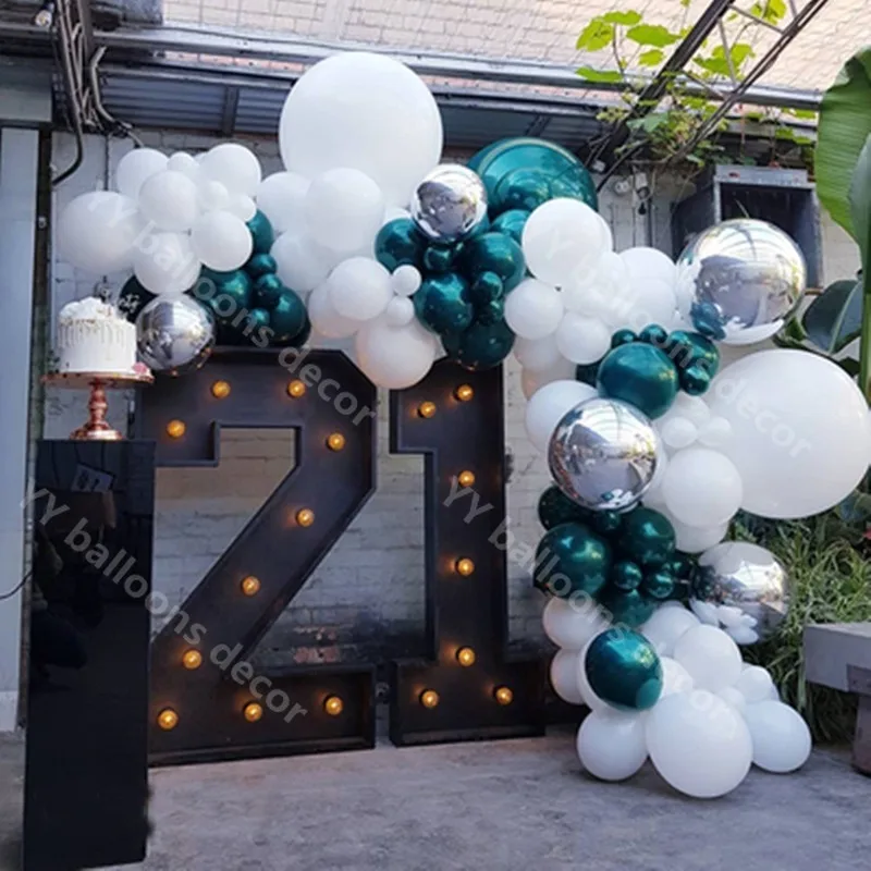 103Pcs Teal Blue Double Global Balloon White Garland Arch Kit Birthday Wedding Valentine's Day Anniversary | Дом и сад