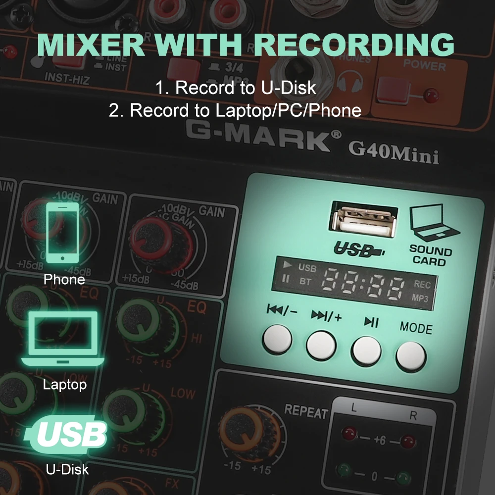 G MARK g40 мини аудио микшер DJ портативный музыкальный микшерный пульт Bluetooth USB 48V