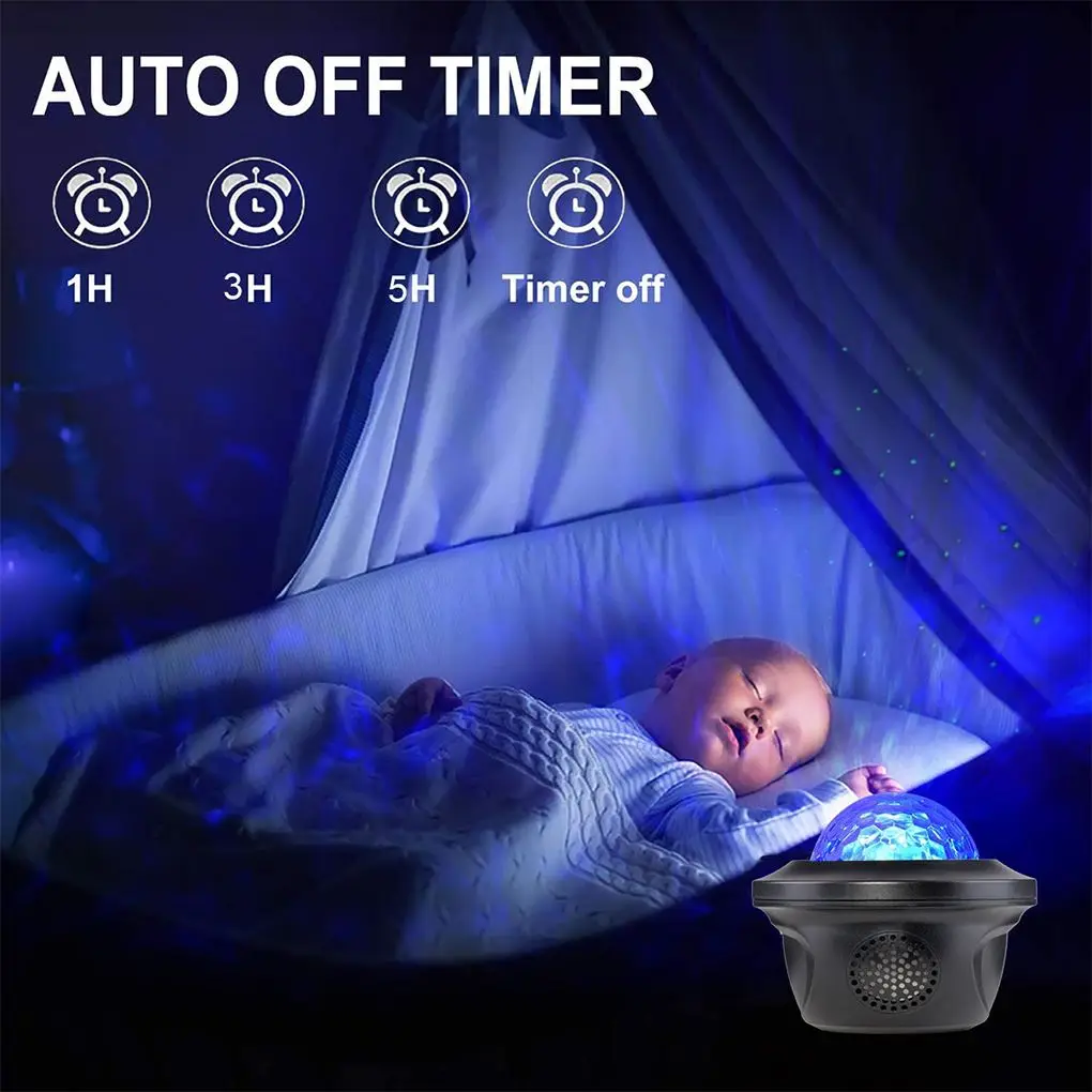 LED Galaxy Projector Ocean Wave Night Light Music Player Remote Star Rotating Gift For Kids Bedroom Lamp | Освещение