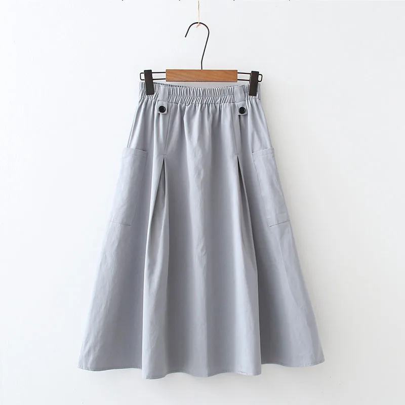 2022 корейская мода летняя юбка миди Женская хлопковая карманная трапециевидная