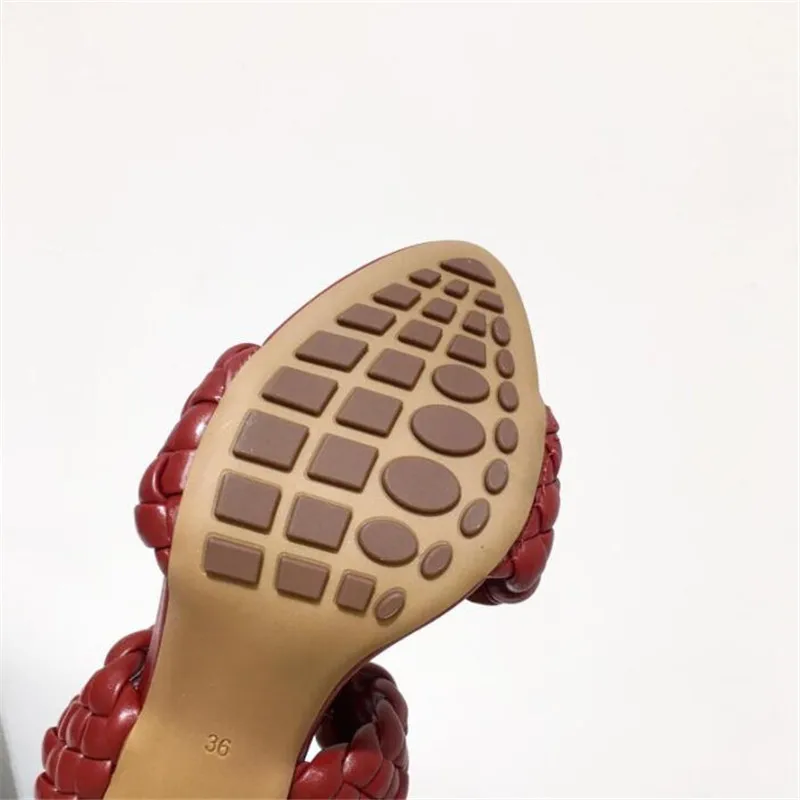 

2021 new woven women slippers net celebrity sexy catwalk ladies sandals high quality 12CM stiletto 3-10 11 BBZAI