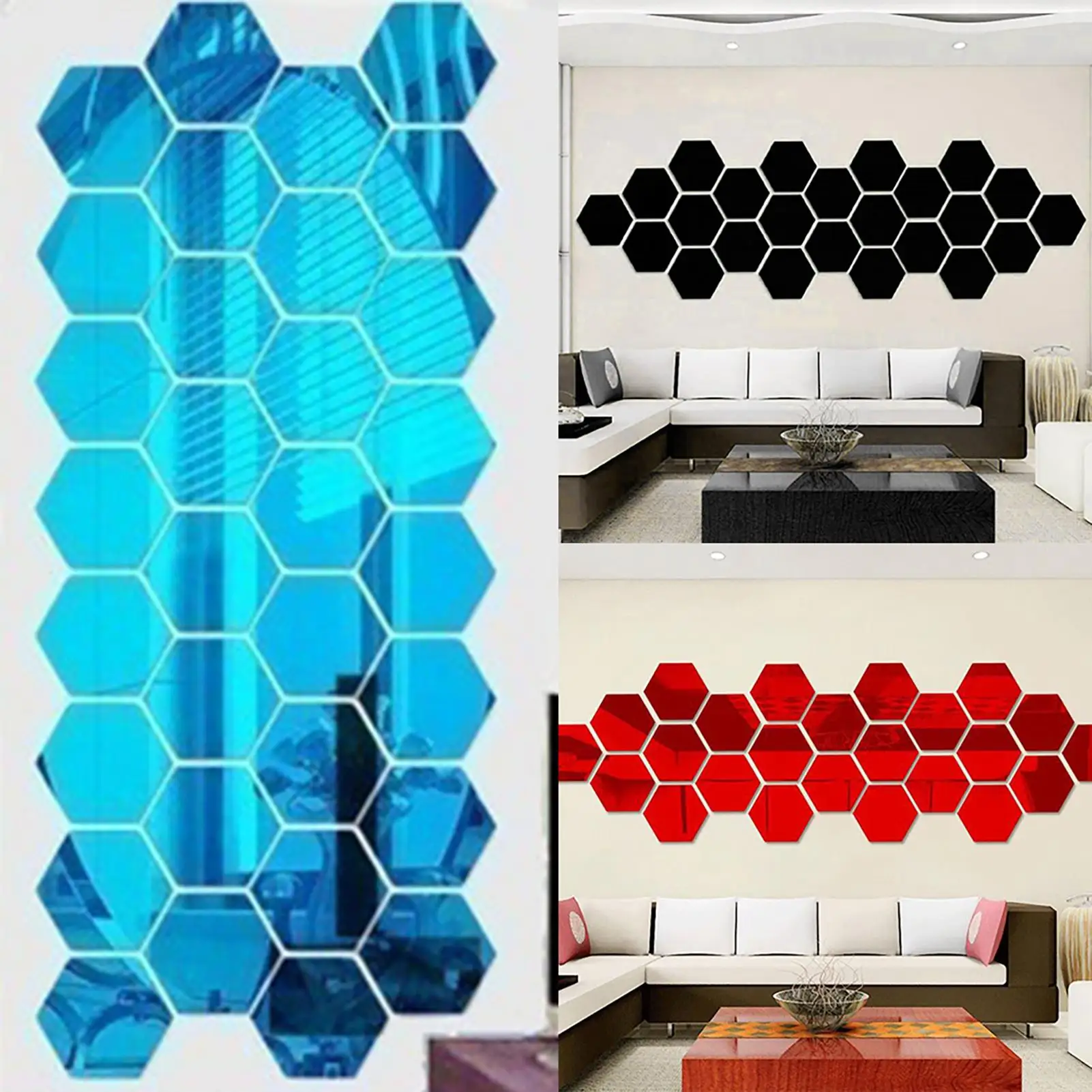 12Pcs Hexagonal Mirror Wall Sticker Background Removable Stereo Decal Home Decor