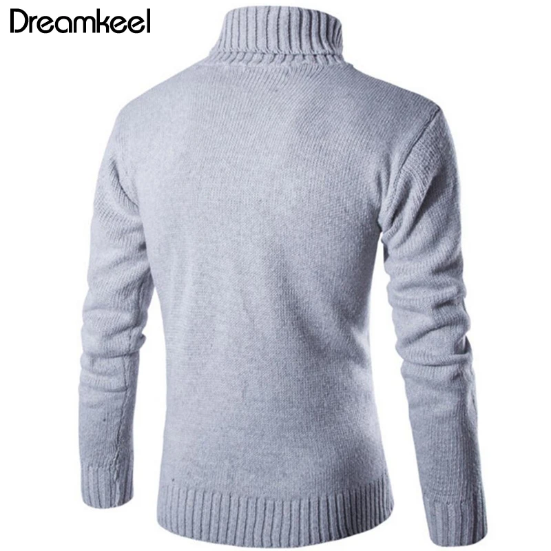 Мужской пуловер с высоким воротом облегающий однотонный жаккардовый свитер