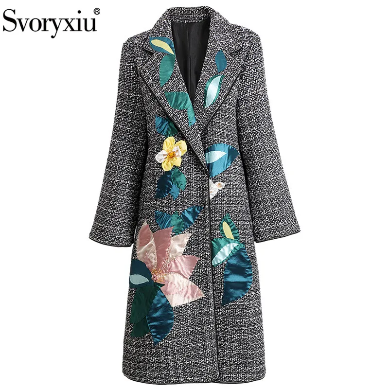 

Женское винтажное длинное пальто Svoryxiu, разноцветное пальто с длинным рукавом и цветочным куртка с аппликацией на осень и зиму 2020