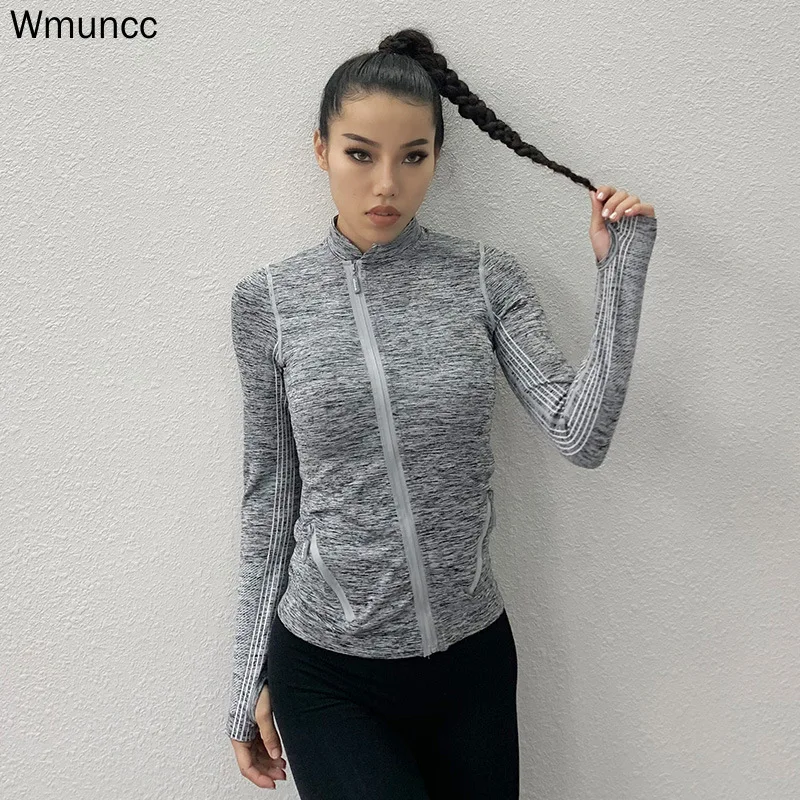 Wmuncc бесшовная спортивная куртка с диагональной застежкой молнией длинными