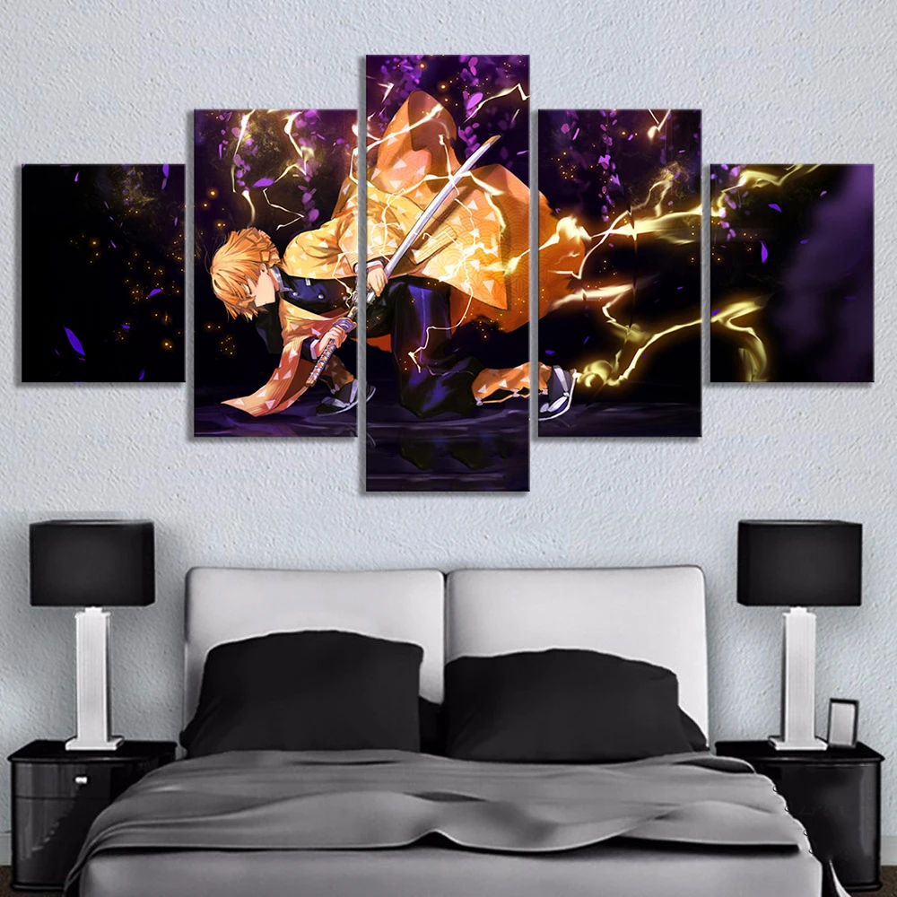 

Modular Picture Printed Poster 5 Pieces Demon Slayer Kimetsu No Yaiba Anime Canvas Paintings Wall Art For Living Room Home Decor