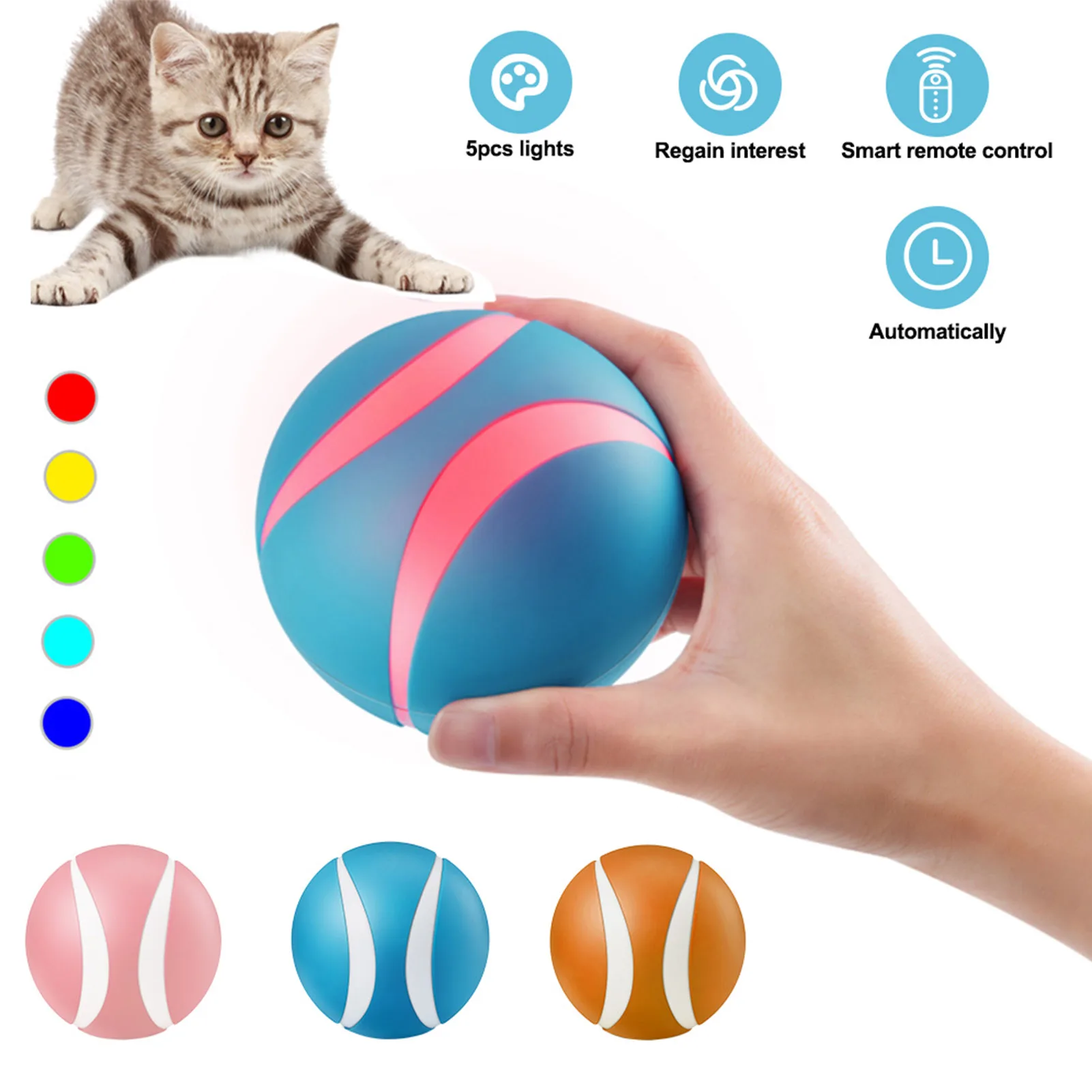 

Remote Control Pet Cat Toy Ball USB Electric Pet Interactive Ball LED Auto Rolling Flashing Ball Toys For Cats Dogs Methodical
