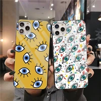 fashion evil eye phone case tempered glass for iphone 12 pro max mini 11 pro xr xs max 8 x 7 6s 6 plus se 2020 cover