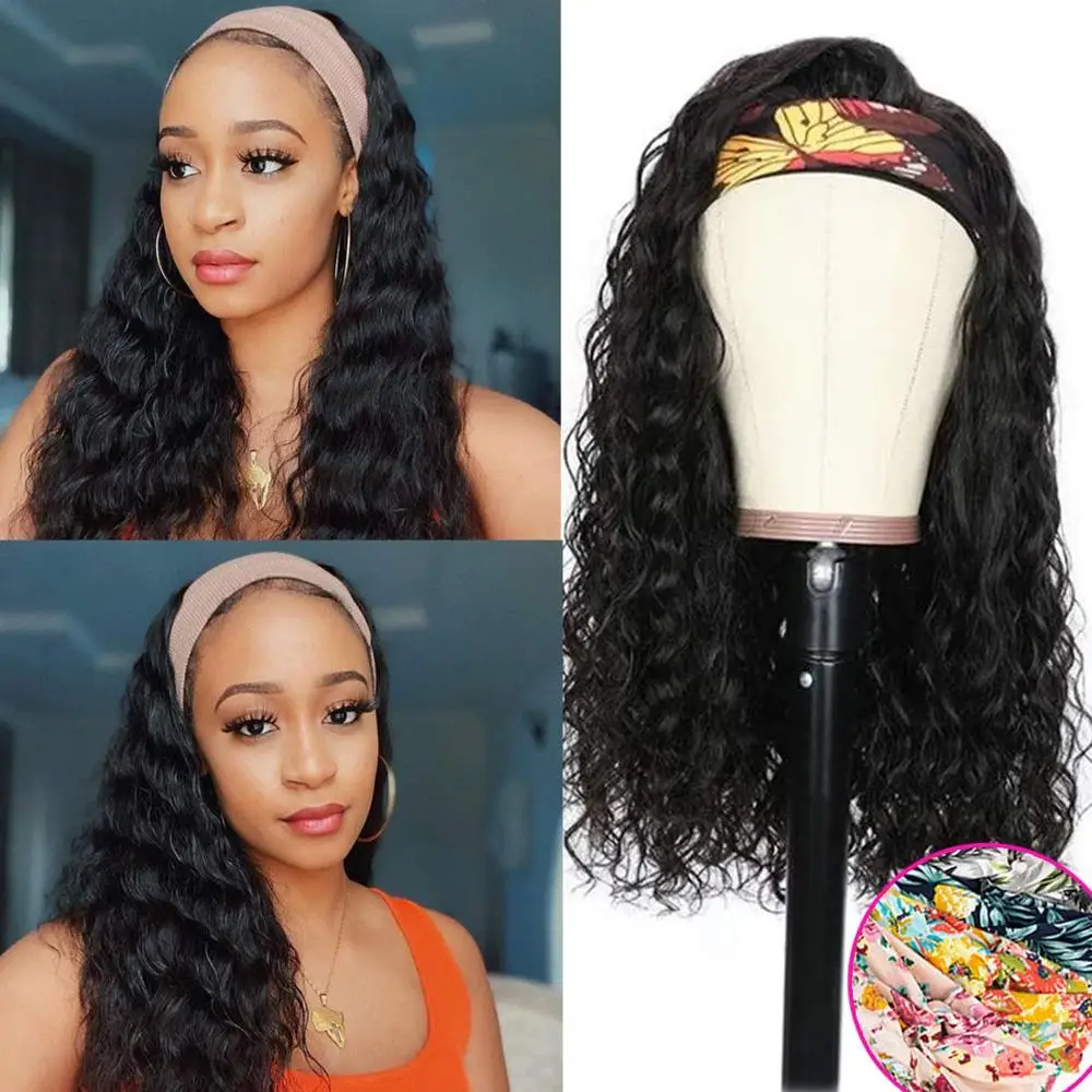 

Headband Wig Human Hair Deep Wave Headband Wigs For Black Women Glueless Brazilian Remy Hair 150% Density Natural Black Color