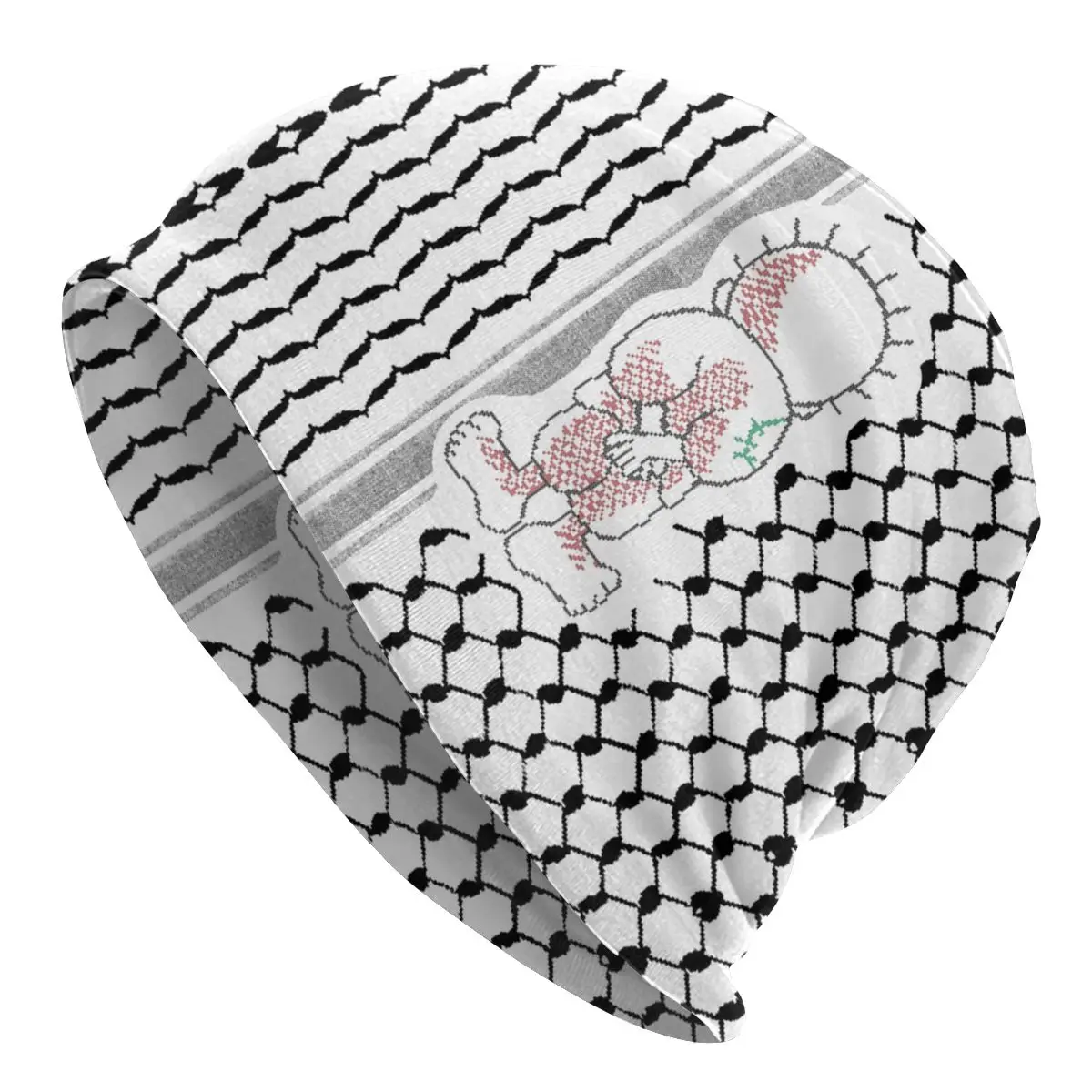 

Palestinian Handalah Palestine Kufiya Pattern Bonnet Homme Street Knit Hat For Women Warm Winter Tatreez Embroidery Beanies Caps