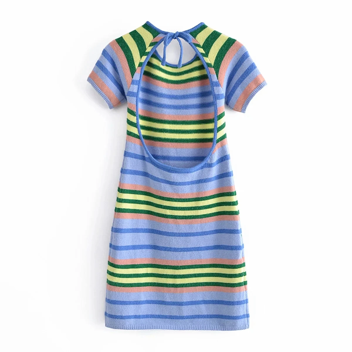 

Withered Summer Dress Women Ins Fashion Blogger High Street Sexy Striped Elastic Hollow Out In Back Kniited Mini Dress Vestidos