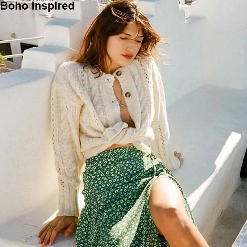 Богемный Вдохновленный шерстяной зимний Кардиган женский вязаный длинный рукав