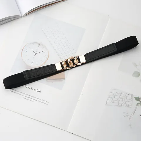 Модный женский эластичный пояс с металлической цепочкой, тонкий пояс для женщин, аксессуары для платья, пальто, одежды