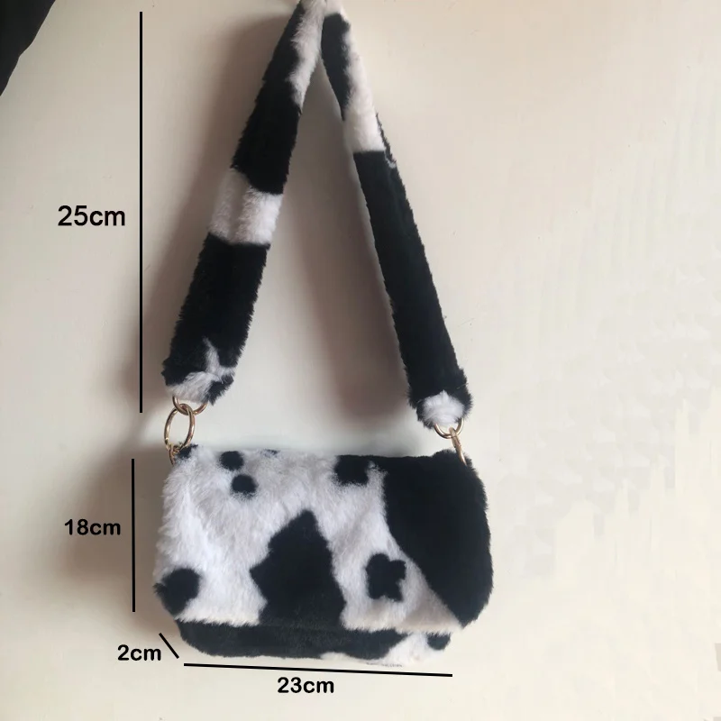 

Cow Bag Women Shoulder Bag Winter Faux Animal Fur Handbag for Women 2021 Party Lady Small Underarm Tote Bag Cute Birthday Gift