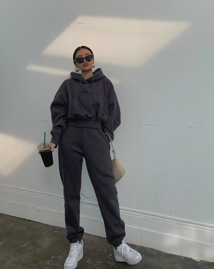 

Autumn Winter Streetwear Women Joggers 2 Piece Sets Hooded Sweatshirt Pants Two Piece Set Tracksuit Fleece Outfits Sweatpants