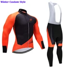 Зимняя оранжевая командная велосипедная куртка 20D комплект велосипедных брюк Мужская одежда для велоспорта термальная флисовая трикотажная одежда