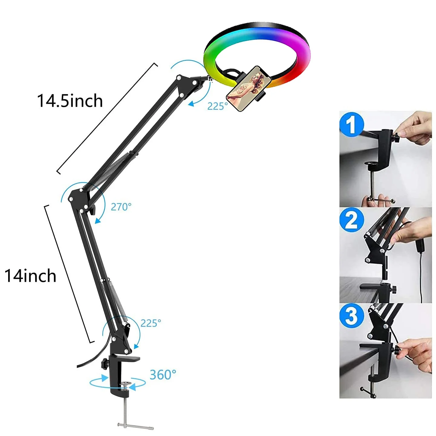 Selfie Ring Light RGB Fill LED RingLight Lamp Photography Lighting With Mobile Holder Tripod Stand For Video Youtube Live | Электроника