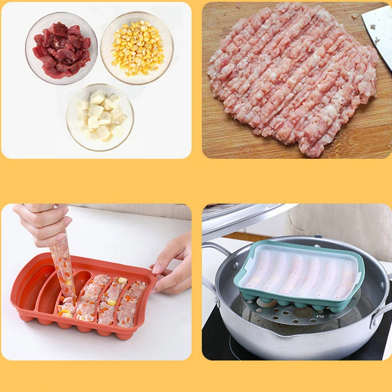 

Silicone Sausage Mold Non-stick Hole Hot Dog Mold Baking Pan Mat Bread Mold Tool Easy To Clean With Ham Kitchen 6 Hot Dog Mold