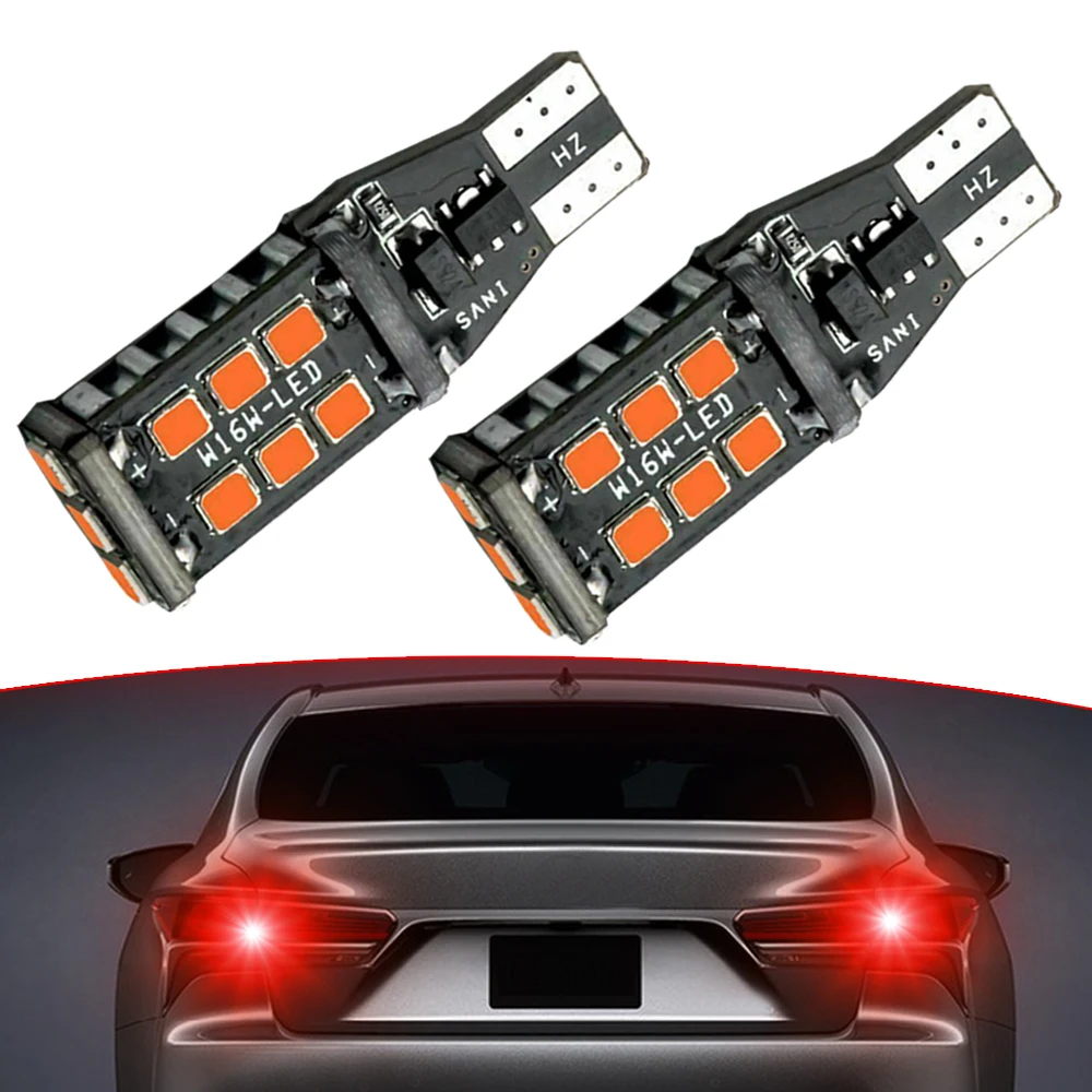 2pcs T15 921 912 Flash Strobe Pure Red LED Center High Mount Stop 3RD Brake Light Bulbs Prevent Car Traffic Accident | Автомобили и