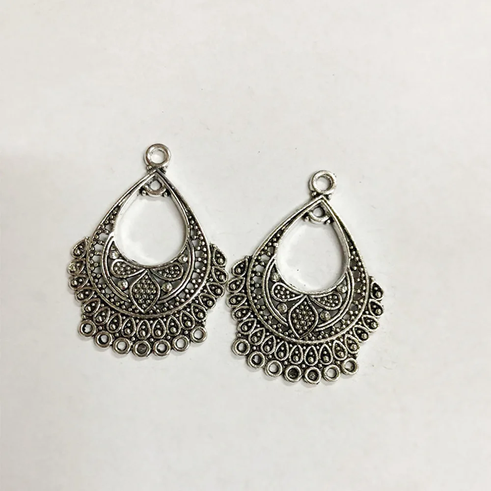 

5pcs 25x35mm Vintage Drop Necklace Pendants For Jewelry Antique Silver Color