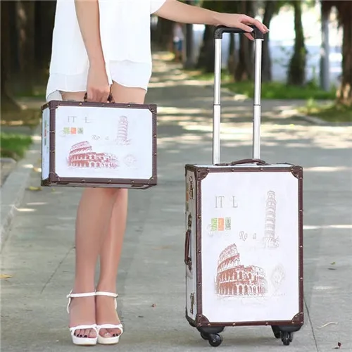 a set KLQDZMS 20/24/26inch в ретро-стиле лесной чемодан на колесиках сумка в винтажном стиле; женские прокатки багажные крутящееся колесо - Цвет: a set