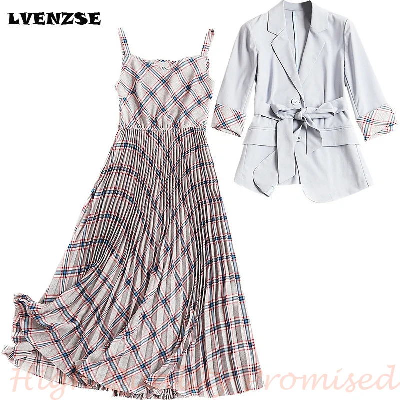 LVENZSE 2019 осенние комплекты из двух предметов женское платье + костюмы повседневные