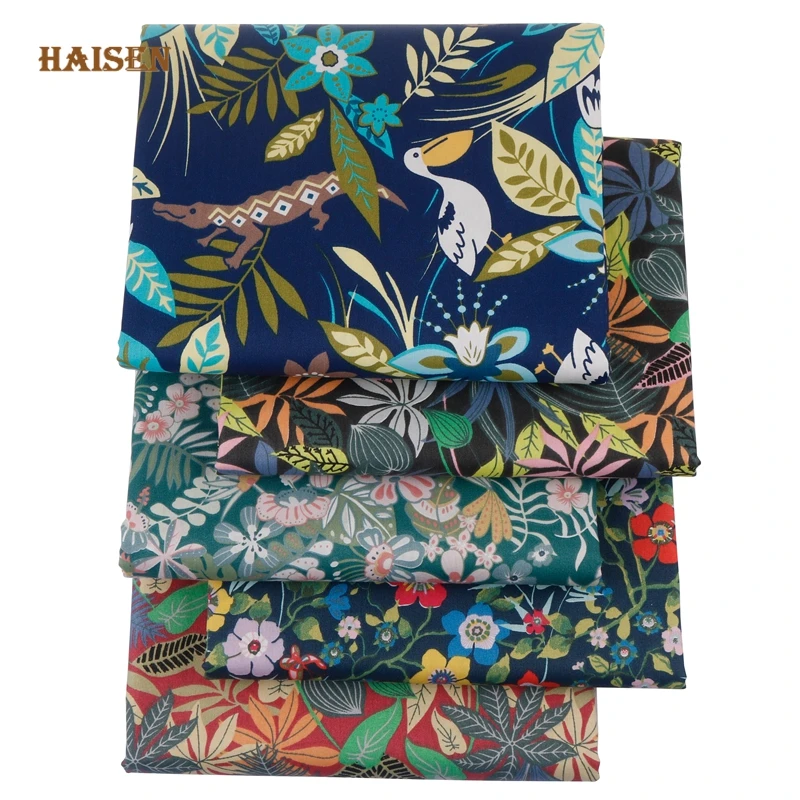 Haisen,5pcs,Floral Series,Printed Cotton Patchwork Fabric,Twill Cloth,DIY Sewing Quilting Fat Quarters Material For Baby&Child