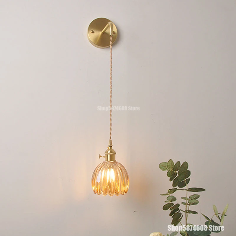 Японский стиль латунные Стеклянные Настенные светильники прикроватные для