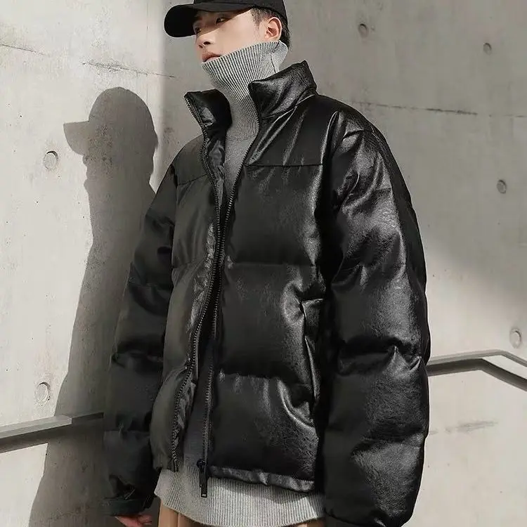 Faux Leather Winter men's PU leather padded jacket coat Thick Warm Parka street Fashion bread jacket for men Windbreaker Outwear