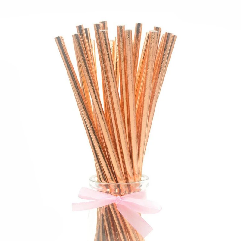 sold rose gold 25 шт. розовое золото Бумага питьевые соломки вечерние Бумага Соломки с днем рождения вечерние decoraiton День Рождения украшения для детей - Цвет: sold rose gold