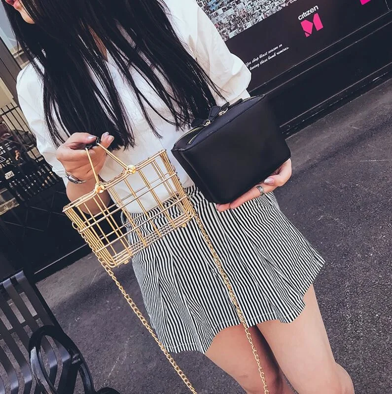 

Hardware Iron Basket Female bag 2021 New Handbag High quality PU Leather Tote bag Metal Women bag Portable Chain Shoulder bags