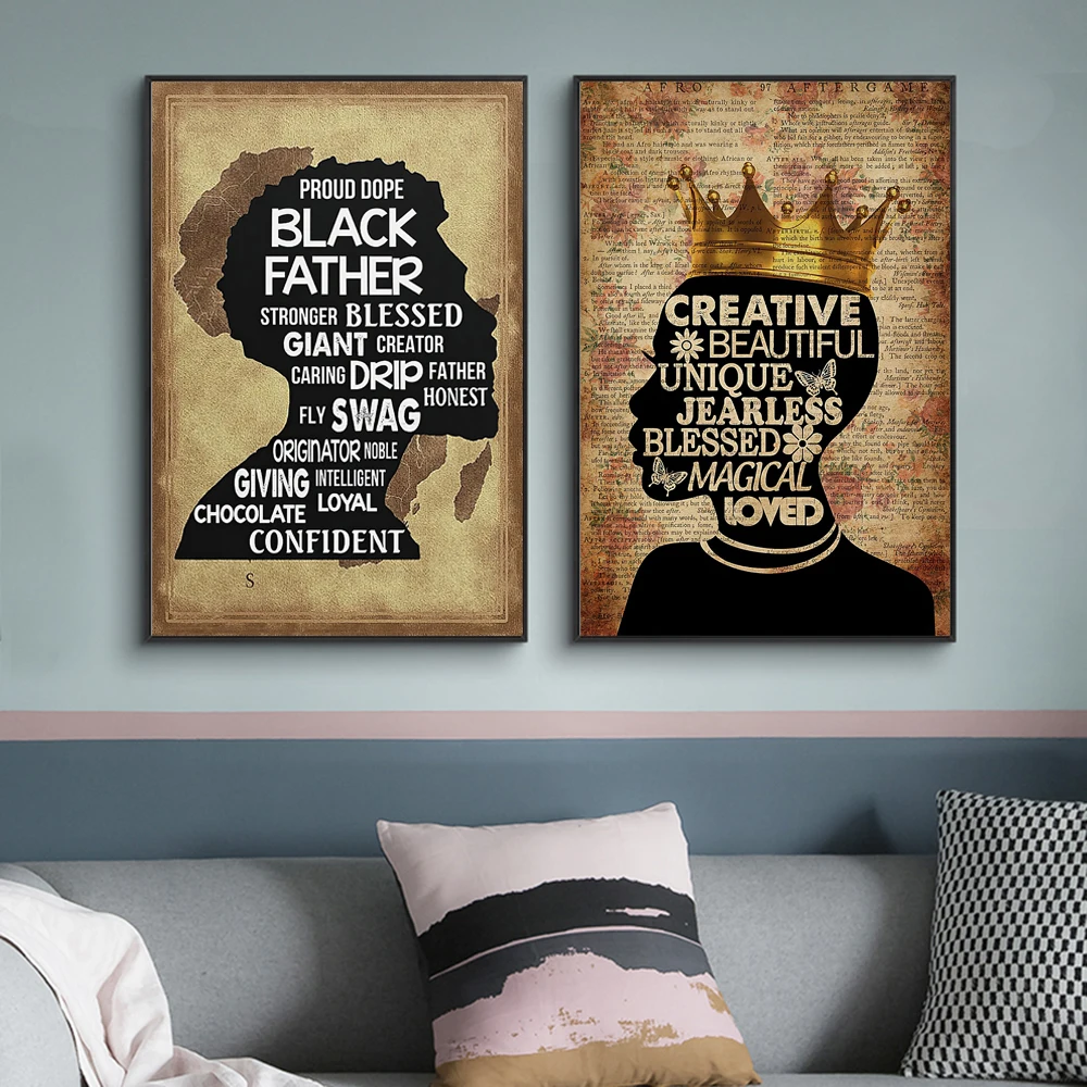 

Abstract Black Women and Man Inspirational Quotes Painting Print on Canvas Wall Art Pictures for Living Room Cuadros Home Decor