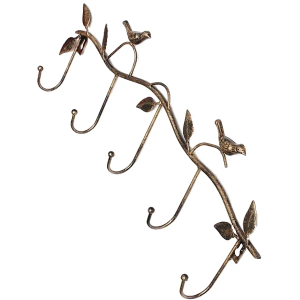 

Iron Birds Leaves Hat/Towel/Coat Wall Decor Clothes Hangers Racks With 5 Hooks bronze