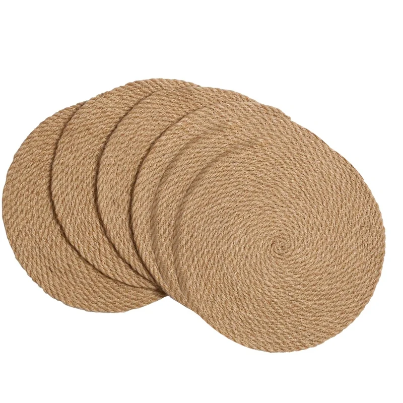 

Набор круглых плетеных салфеток из 6 натуральных джутов ручной работы, термостойкие толстые коврики 11,8 дюйма