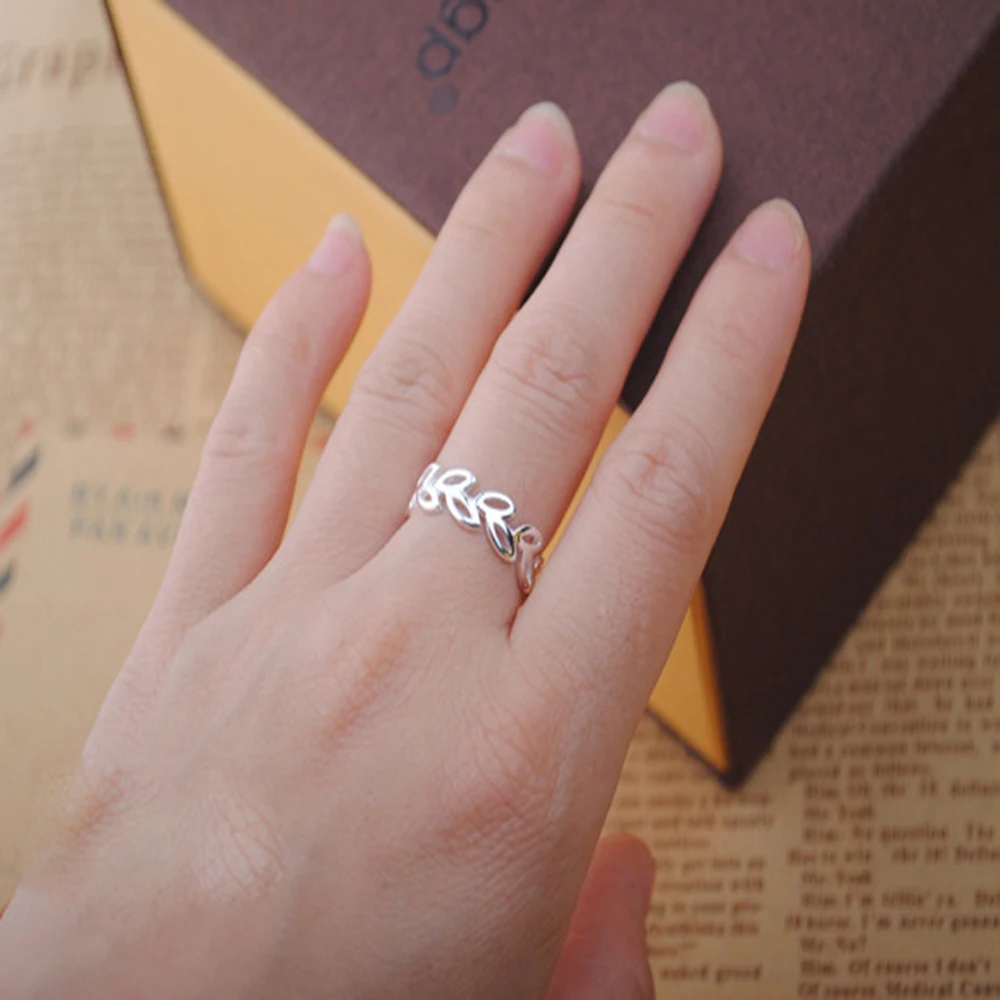 New 925 Silver Color Wedding Rings For Women Party Gift Fashion Sterling Jewelry Simple Hollow Leaves Open Ring Wholesale | Украшения и