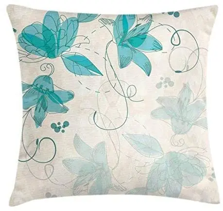 

Pooizsdzzz Floral Throw Pillow Cushion Cover, Romantic Doodle YLE Foliage and Petals Abract Hand Drawn Illuration, Decorative