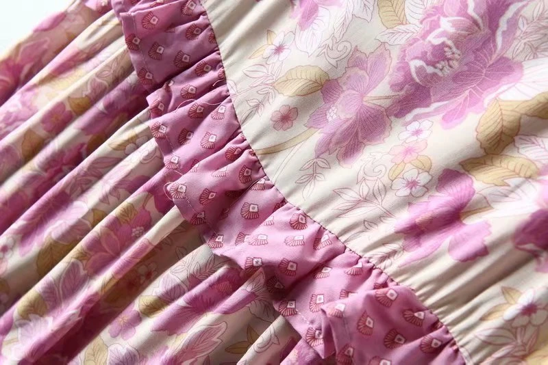 Женское винтажное платье в стиле бохо богемное пляжное средней длины с цветочным