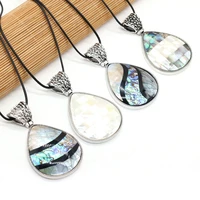 exquisite water drop shape natural shell pendant necklace abalone shell pendant necklace for jewelry length 555cm size 48x80mm