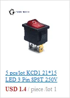 10 шт./партия KCD1 15*10 SPST 250V 3A 2 Pin Красный переключатель для лодки кнопка включения выключения