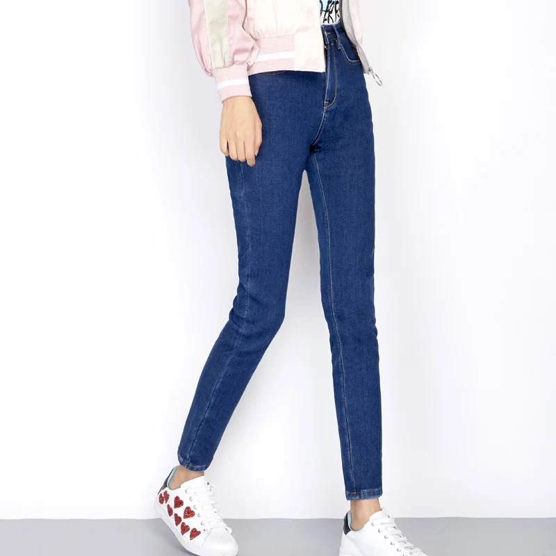 Женские вельветовые джинсы LEIJIJEANS утепленные черные зимние размера плюс с