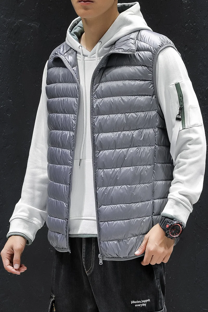 Winter Men Vest White Duck Down Coats Ultralight Sleeveless Vest Jacket Fashion Stand Collar casual down jacket