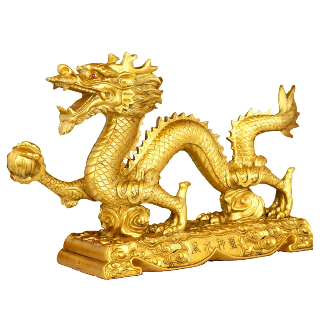 

Chinese Feng Shui Dragon Figurine Golden Resin Collectible Sculpture Table Decor Statue for Luck & Success