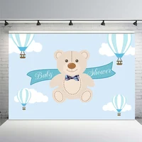 Photography Backdrops Little Boy Baby Shower Newborn Teddy Bear Hot Air Balloon Blue Custom Photo Background Photocall
